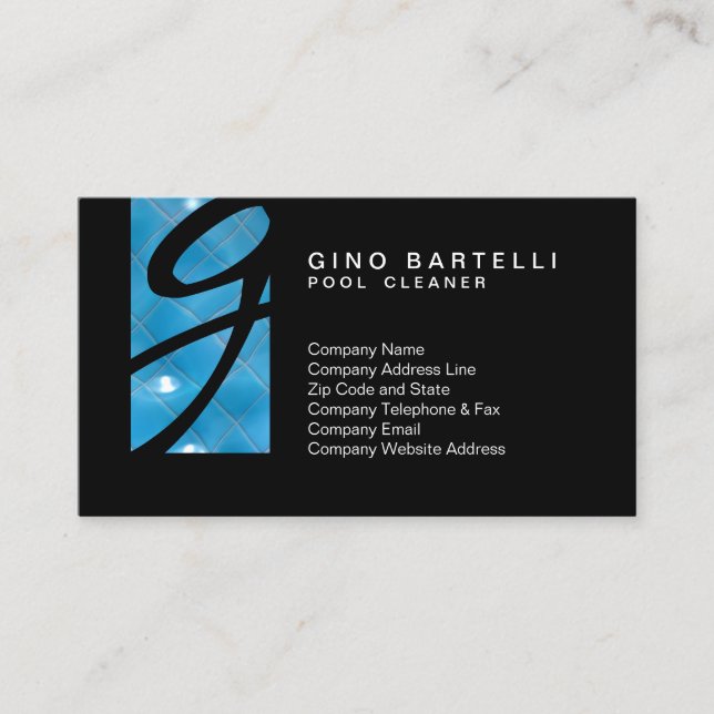 Pool Cleaner Clear Water Monogram Business Card (Front)