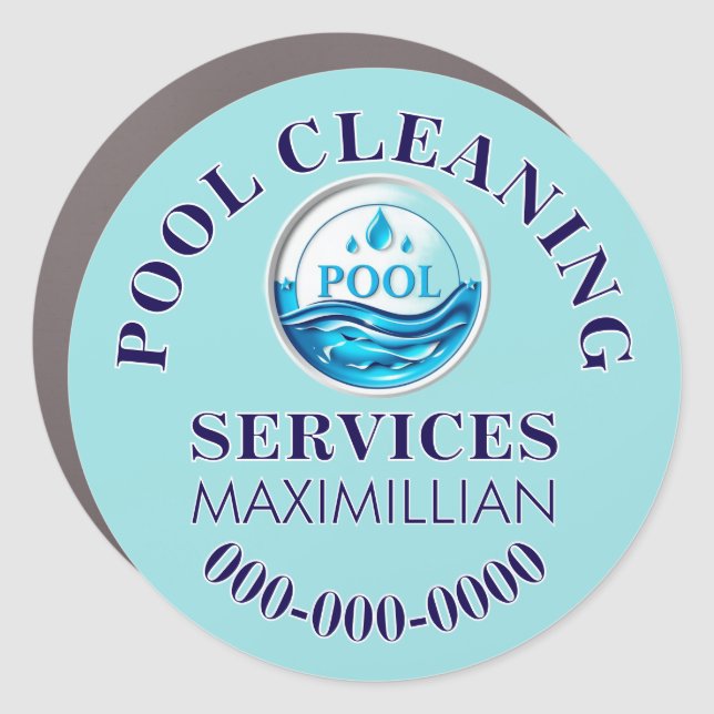 Pool cleaning DIY logo blue water drop  Car Magnet (Front)