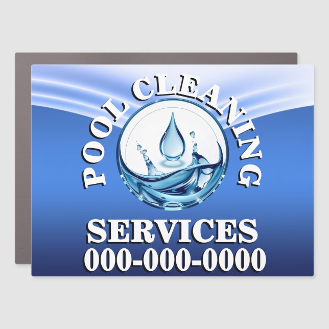 Pool cleaning maintenance professional water logo car magnet (Front)