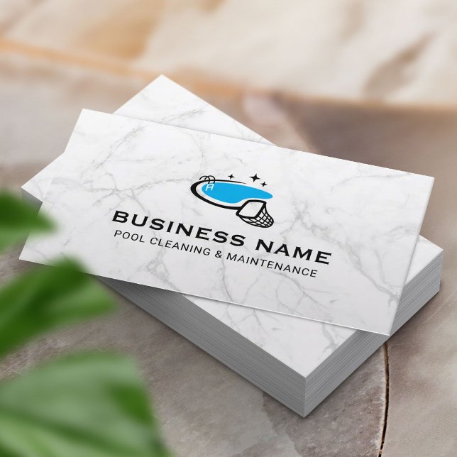Pool Cleaning & Maintenance Service Trendy Marble Business Card (Creator Uploaded)