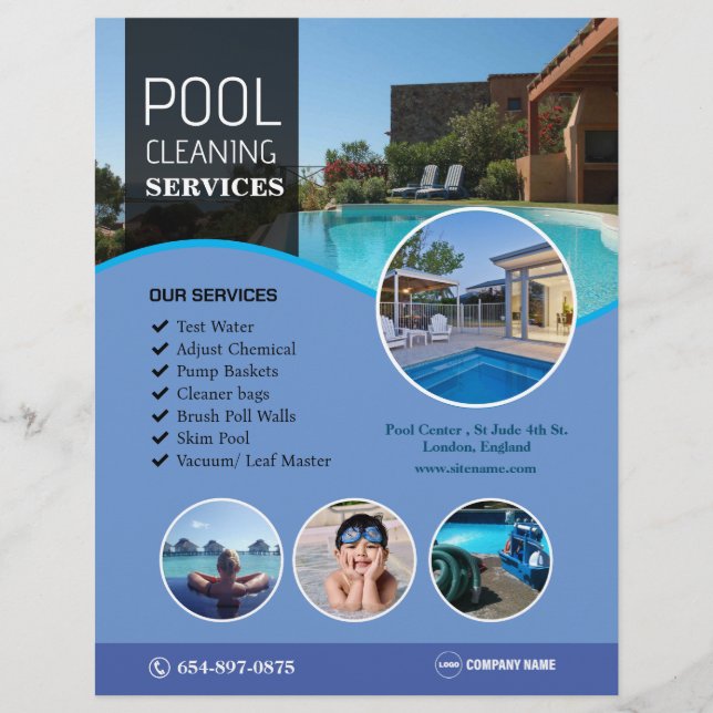 Pool Cleaning Service Editable Flyer (Front)