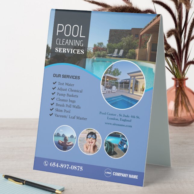 Pool Cleaning Services Table Tent Sign (In SItu (Table))