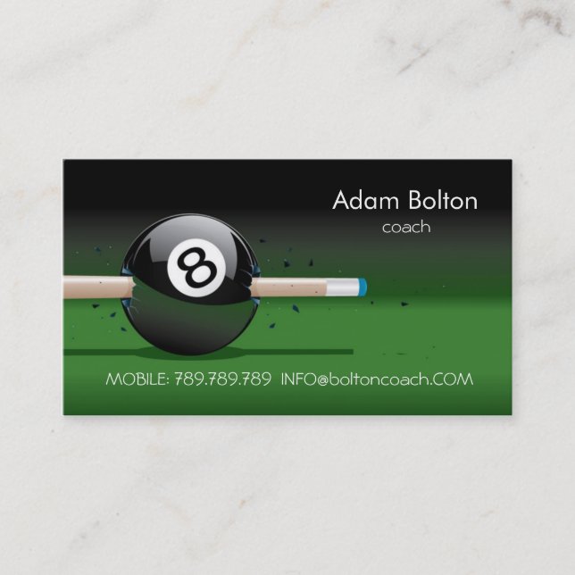 Pool Coach or Player Teacher Master School Sport Business Card (Front)