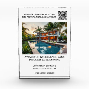 Pool company year end photo logo excellence acrylic award