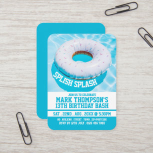 Pool Doughnut, Pool Party Birthday Handout Tickets