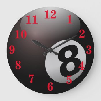 Pool Eight Ball Sports Large Clock by StarStruckDezigns at Zazzle
