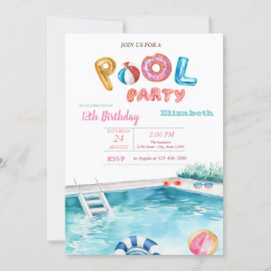 Pool Float Glasses Pool Birthday Party  Invitation