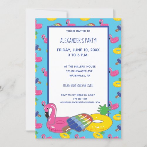 Pool Float Patterned Pool Party Custom Invitation