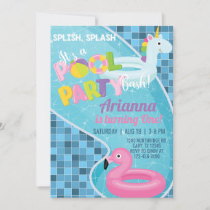 Pool girl birthday invitation, pool invite. invitation