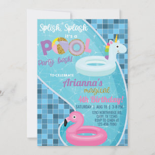 Pool girl birthday invitation, pool invite. invitation