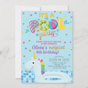 Pool girl birthday invitation, pool unicorn invite