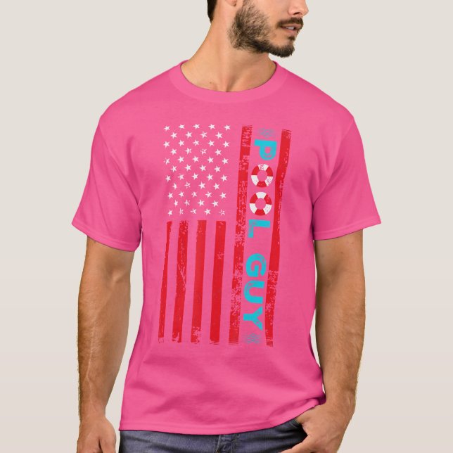 Pool Guy America Flag Maintenance Swimming Pool T-Shirt (Front)