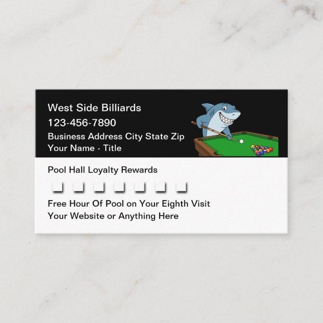 Pool Hall Billiards Customer Loyalty Rewards Card (Front)