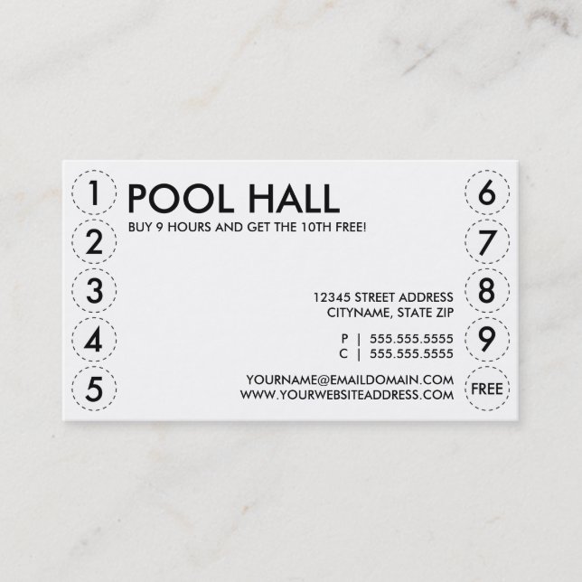pool hall punch card (Front)