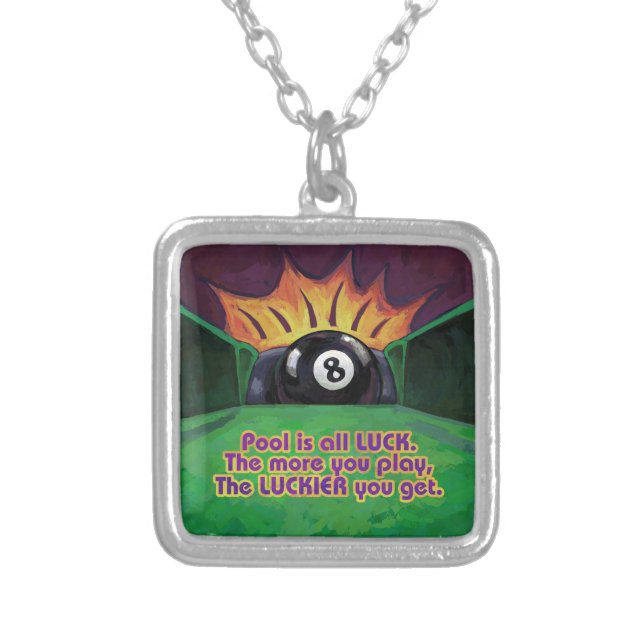 Pool is Luck Silver Plated Necklace (Front)