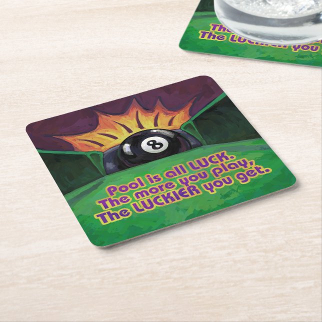 Pool is Luck Square Paper Coaster (Angled)