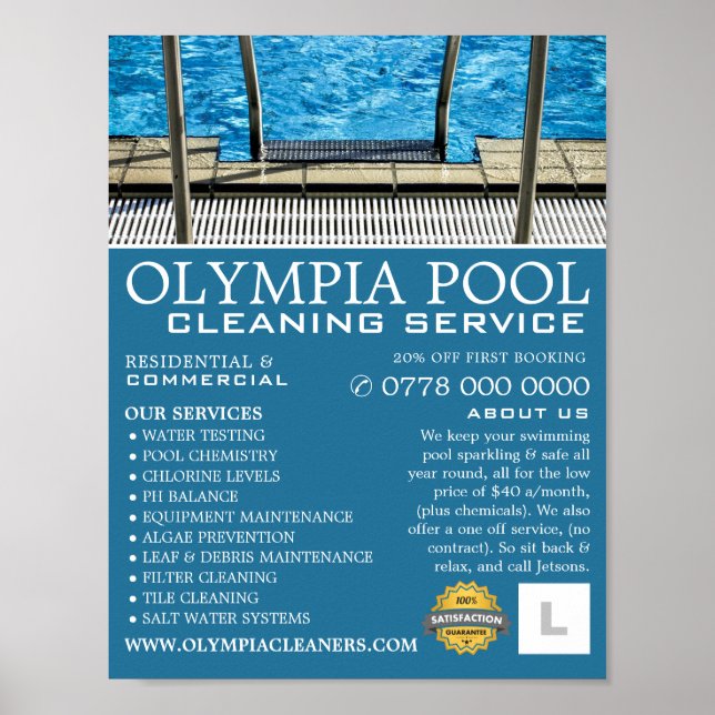 Pool Ladder, Swimming Pool Cleaning Advertising Poster (Front)