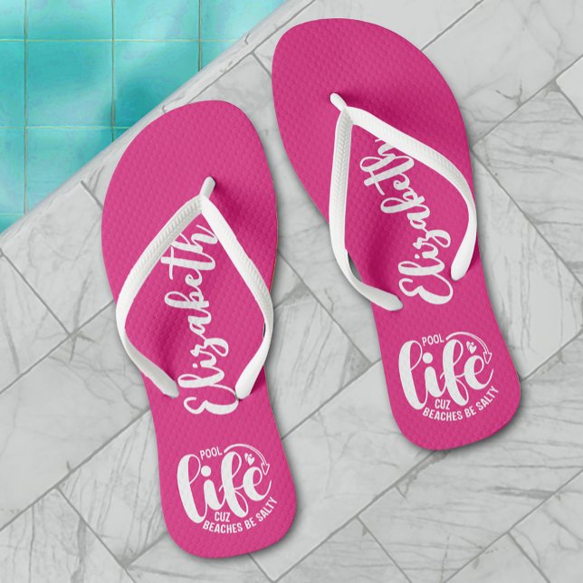 Pool Life Hot Pink Personalized Flip Flops (Pool Life Hot Pink Personalized Flip Flops)