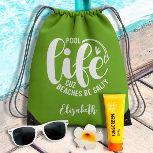 Pool Life Lime Green Drawstring Bag