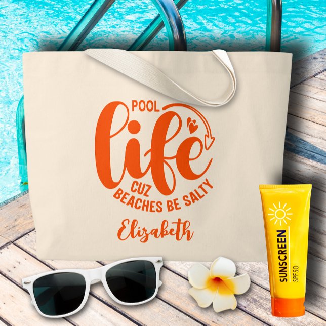 Pool Life Orange Large Tote Bag (Pool Life Orange Large Tote Bag)