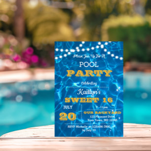 Pool Lights Citrus Orange Sweet 16 Birthday Invitation