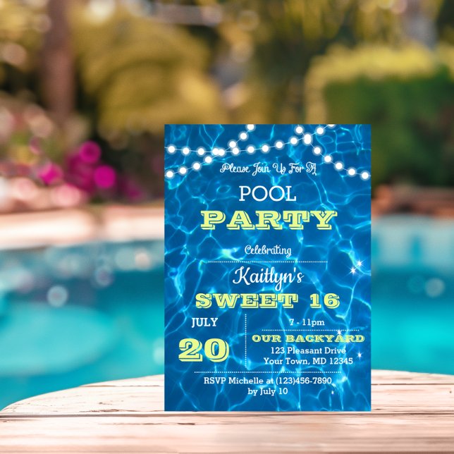 Pool Lights Lime Birthday Invitation (Creator Uploaded)