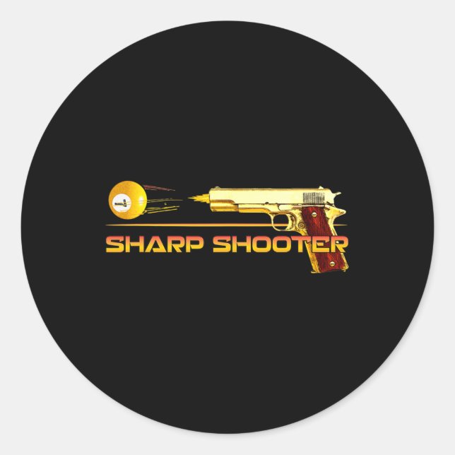 Pool Ll Sharp Shooter Billiards Gun Yellow  Classic Round Sticker (Front)