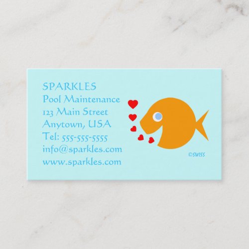 Pool Maintenance Cute Cartoon Goldfish Turquoise Business Card