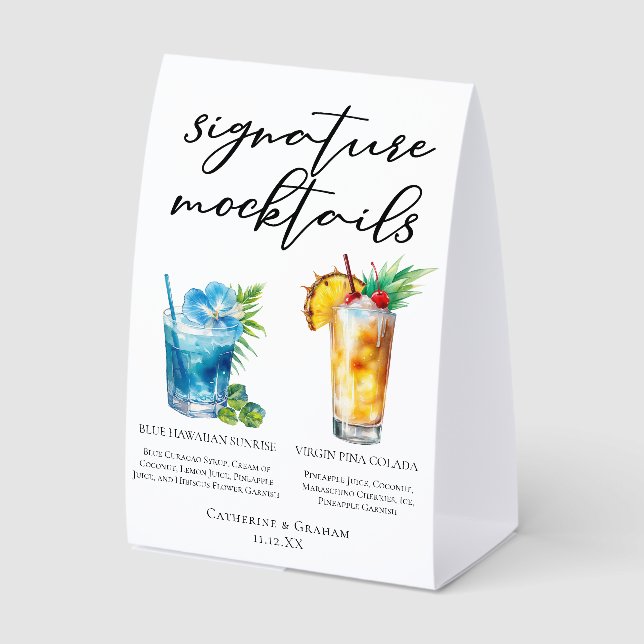 Pool Mocktails Blue Hawaiian Piña Colada Paper Table Tent (Front)