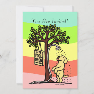 Pool Open Fun Yellow Labrador Cartoon Invitation