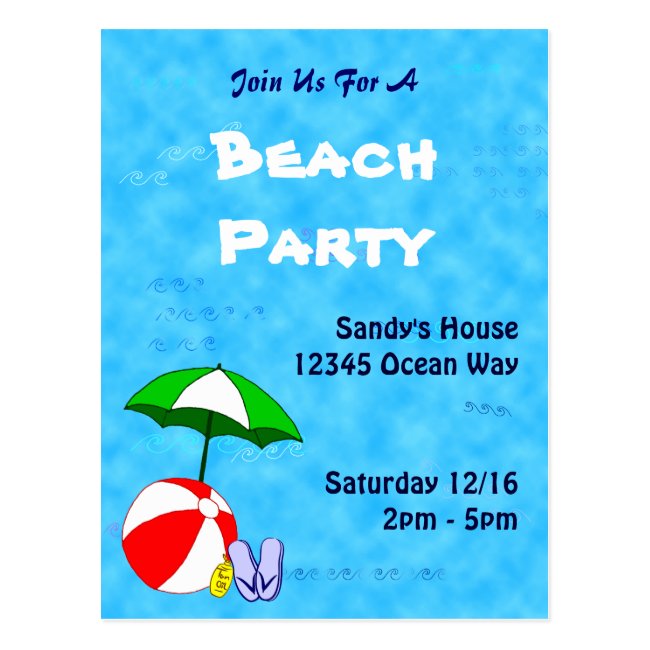 Pool or Beach Party Custom Invitation Postcard