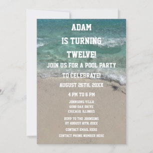 Pool Party 12th Twelfth Twelve Birthday Cool Beach Invitation