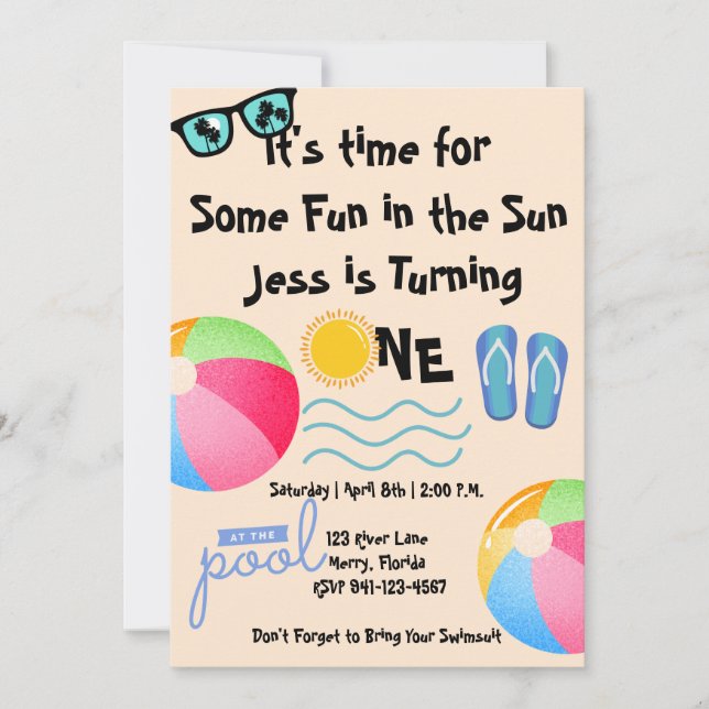 Pool Party 1st Birthday Invitation (Front)