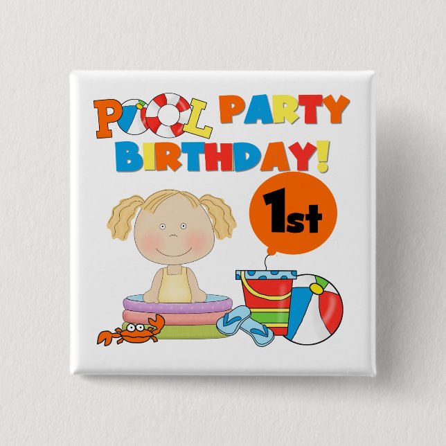Pool Party 1st Birthday T-shirts and Gifts Pinback Button (Front)