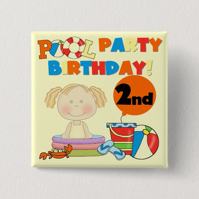 Pool Party 2nd Birthday Tshirts and Gifts Button (Front)