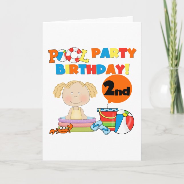 Pool Party 2nd Birthday Tshirts and Gifts Card (Front)