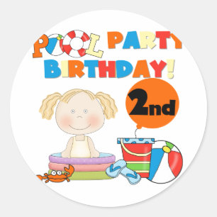 Pool Party 2nd Birthday Tshirts and Gifts Classic Round Sticker
