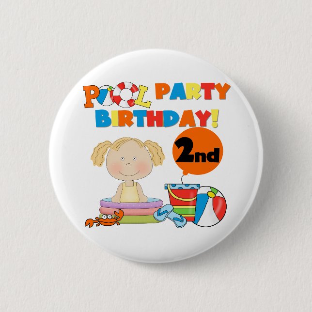 Pool Party 2nd Birthday Tshirts and Gifts Pinback Button (Front)
