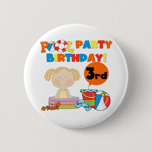 Pool Party 3rd Birthday T-shirts and Gifts Button (Front)