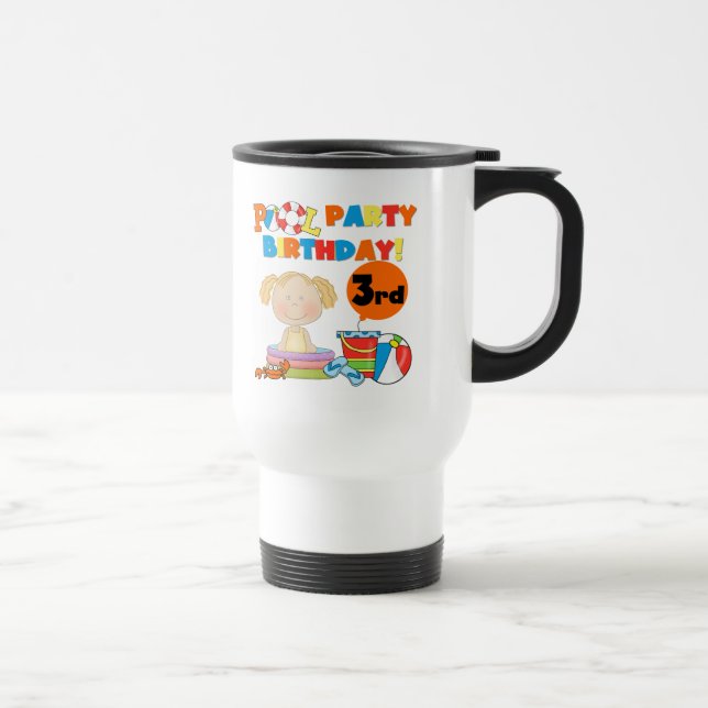 Pool Party 3rd Birthday T-shirts and Gifts Travel Mug (Right)