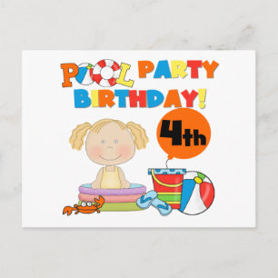 Pool Party 4th Birthday Tshirts and Gifts Invitation Postcard