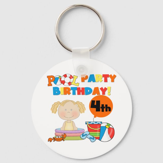 Pool Party 4th Birthday Tshirts and Gifts Keychain (Front)