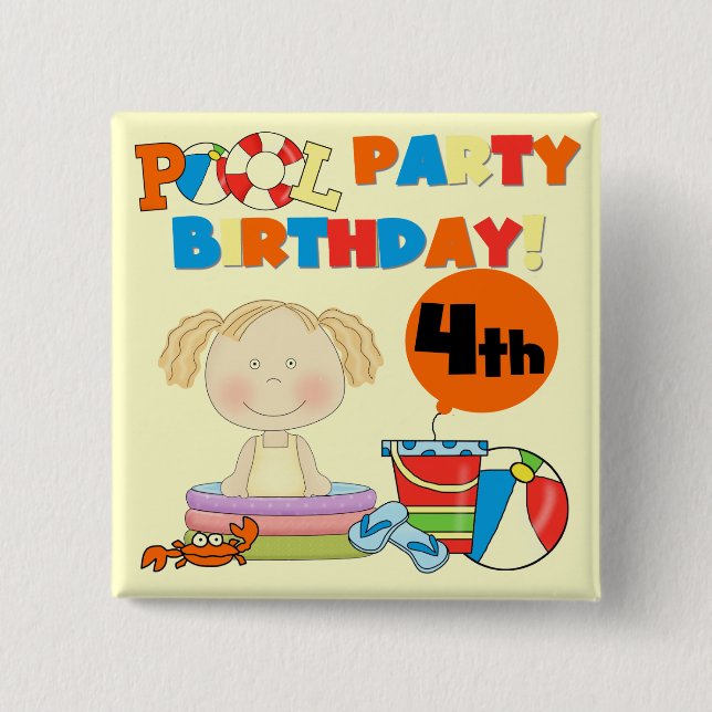 Pool Party 4th Birthday Tshirts and Gifts Pinback Button (Front)