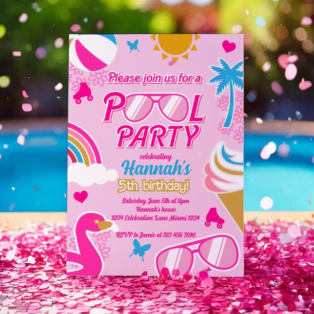 Pool Party 5th Birthday Girl Fashion Doll summer Invitation (Creator Uploaded)