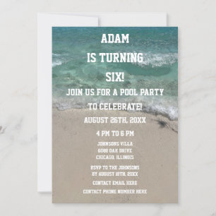 Pool Party 6th Birthday Sixth Beach Water Art Cool Invitation