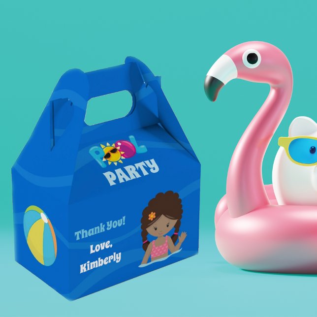 Pool Party African American Birthday Girl Custom Favor Boxes (Creator Uploaded)