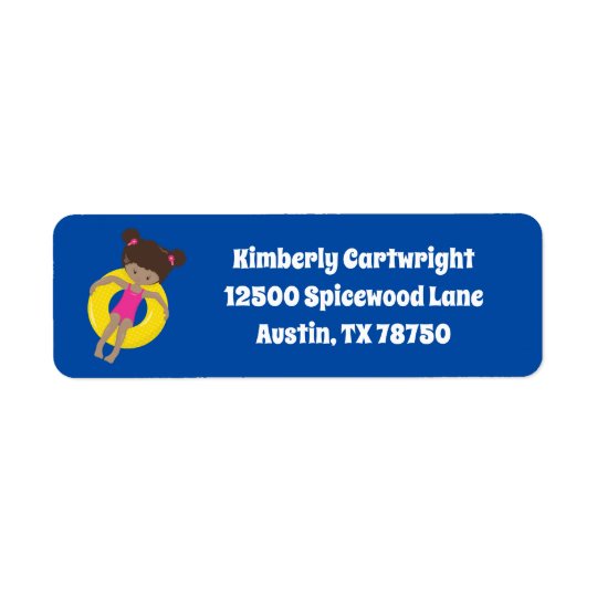 Pool Party African American Girl Return Address Label