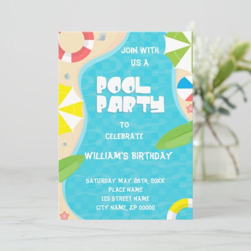 Pool Party Any Age Birthday Invitation