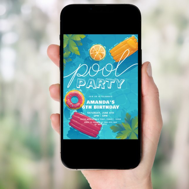 Pool Party Any Year Modern Tropical Birthday Invitation (Front Digital)