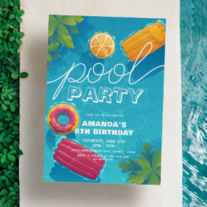 Pool Party Any Year Modern Tropical Birthday Invitation